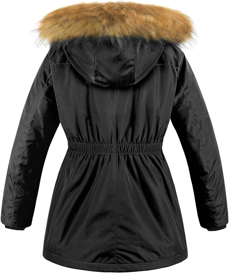 Girl'S Long Winter Warm Parka Sherpa Trimmed Collar Puffer Ski Jacket Coat - Image 2 of 4