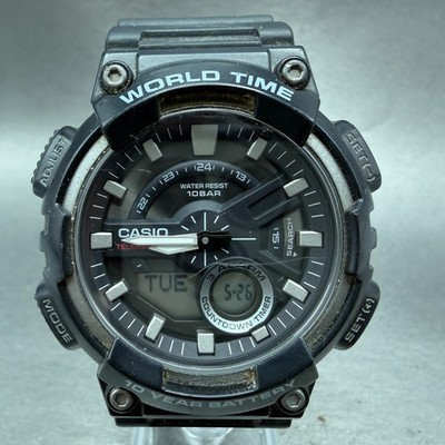 Casio AEQ-110 Watch Men 47mm Black Gray Alarm Chronograph Ana Digi New Battery