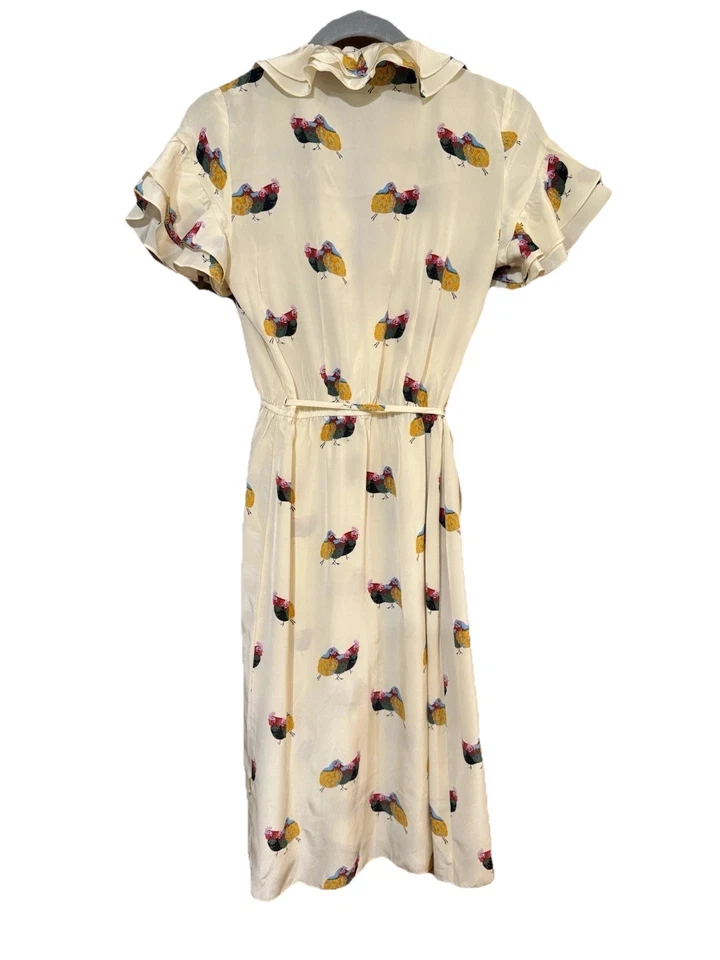 Vestido Tucker 100 % seda envolvente estampado pollo S **RARO** Foto 2 de 4