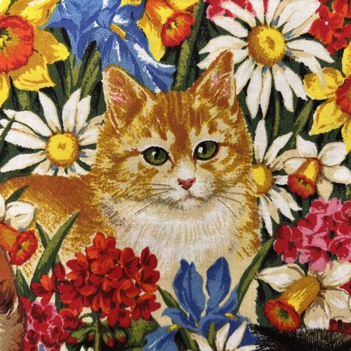 Cat Fabric Daisy Kingdom Paws In Flower 1998 USA Whimsy Floral 44 Inch 1.3 Yards - Picture 6 of 17