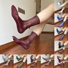 Mens Business Dress Jacquard Crew Socks See Through Stockings Breathable Socks