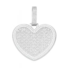 Womens Moissanite Baguette Iced Out Large Heart Pendant 925 Sterling Silver