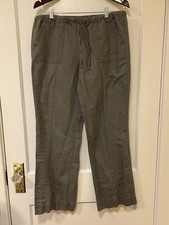 New York Co Womens Linen Wide Leg Pants Greyish Drawstring Sz M