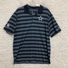 Nike Dallas Cowboys Polo Shirt Large Adult Blue Dri Fit Swoosh Striped NFL Mens