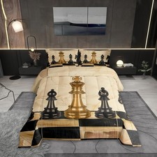 International Chess Kids Comforter Set,Vintage Chess Sports Game Theme Bedding