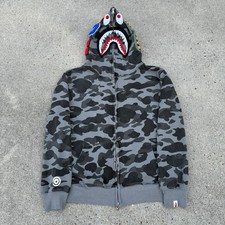 A Bathing Ape Shark Camouflage Full Zip Hoodie Gray Black Large Fleece Japan