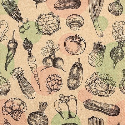 20 Servietten aus Recycling-Papier Veggies Gemüsesorten Auberginen Pilze 33x33cm
