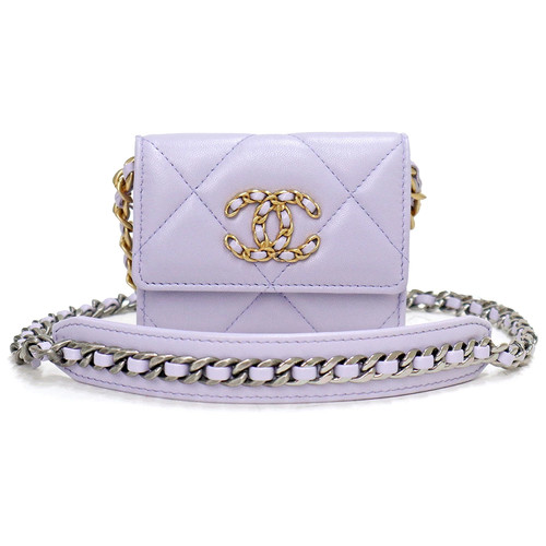 Chanel 19 Small Flap Bag Lambskin Crossbody Purple Silver Gold Used