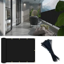 Balcony Privacy Screen Fence Cover 3'x16', HDPE Shade Mesh Fabric with Cable ...