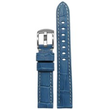 Embossed Leather Gator Print Watch Band  Padded  Ocean Blue  White Stitch