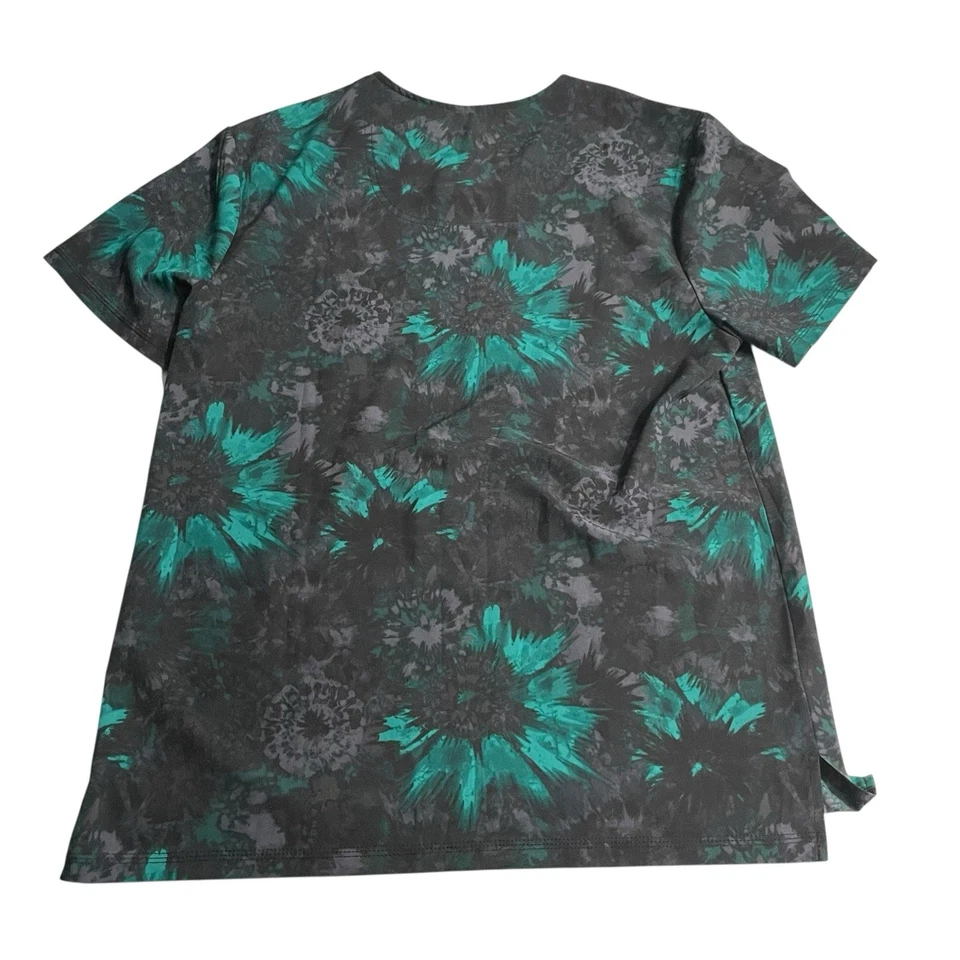 Cherokee Infinity Mens Scrub Top Size Medium Green Black Texture Burst 1 Pocket - Image 2 of 4