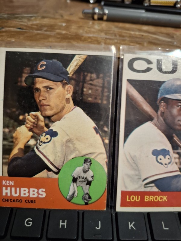 VINTAGE 3 CARD CHICAGO CUBS LOT, 1963 & 64, HUBBS BROCK, WILLIAMS HOF