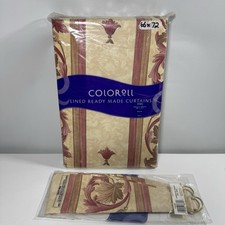 Vintage Decor Curtains & Tieback Coloroll Pencil Pleat 66x72 in 1990s