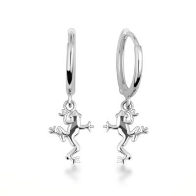 .925 Sterling Silver Frog Animal Drop Huggie Hoop Earrings
