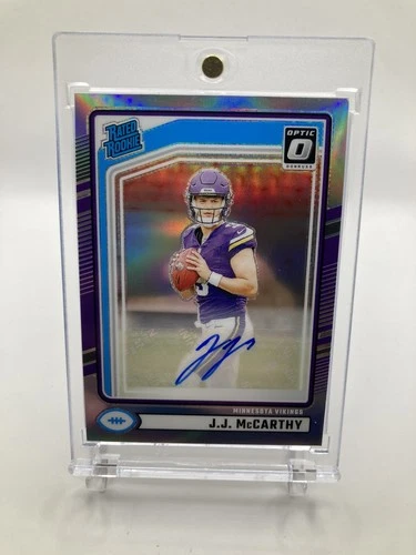 J.J. McCarthy 2024 Donruss Optic #303 SILVER HOLO PRIZM RC ROOKIE AUTO