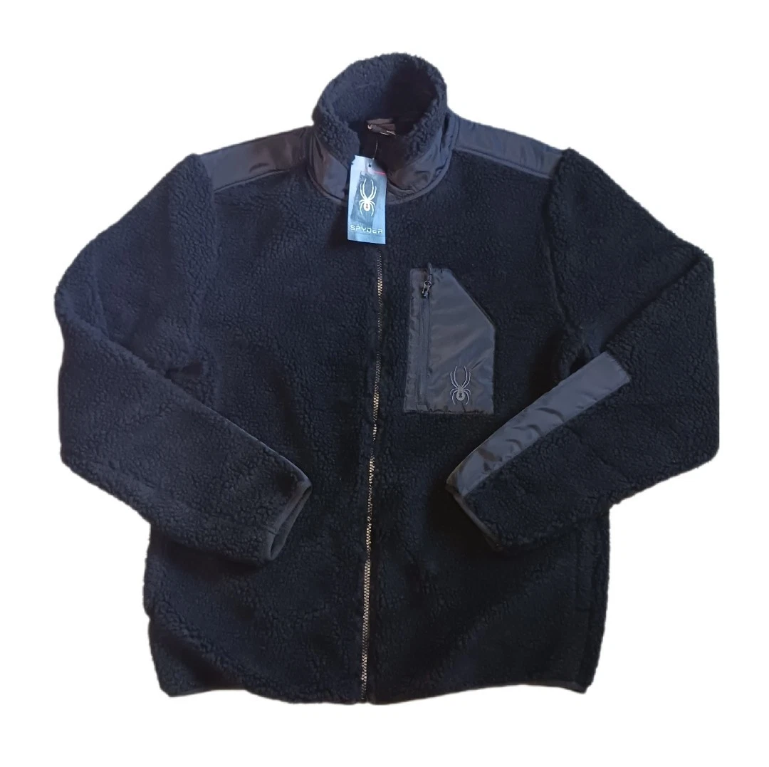 Spyder Mens Fleece Coat Size Medium Black Outdoors Hiking Fishing Jacket