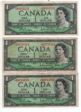 Bank of Canada 1954 $1 One Dollar Lot of 3 Replacement Notes *B/M Prefix