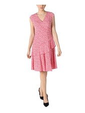 ROBBIE BEE Womens Skirt Cap Sleeve V Neck Knee Length Evening Fit + Flare Dress