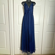 Windsor Tulle Overlay Gown Womens L Blue Sleeveless Low Cut Open Back Whimsigoth