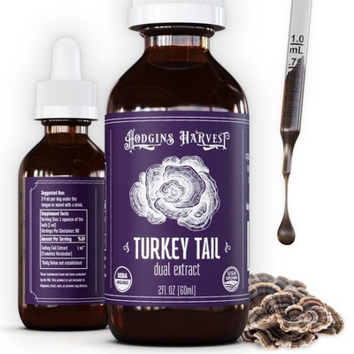 Hodgins Harvest Organic Turkey Tail Mushroom Tincture - Extra Concentrated Dual 