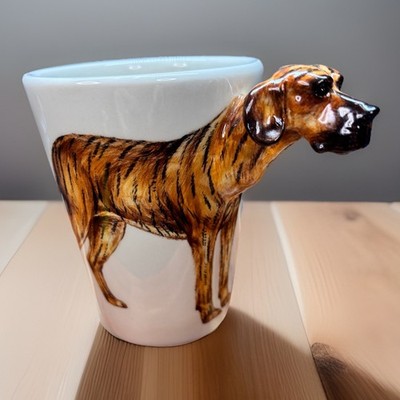 Blue Witch Coffee Mug Great Dane Brindle 3D Dog Head Handle Handmade Unboxed 8oz