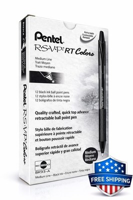 Pentel RSVP RT Colors Black Ballpoint Pens Medium 1.0mm 12 Pack BK93CRA-A