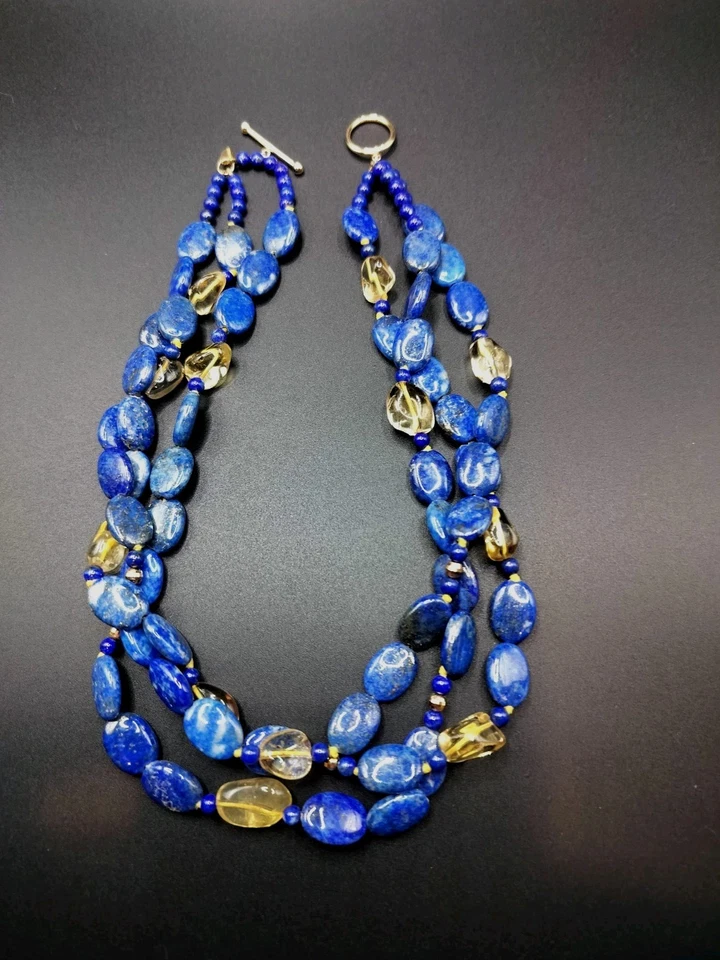 Zoe B Layered Women’s Necklace 14k Yellow Gold Lapis Lazuli Citrine Beaded 16” - Image 4 of 4