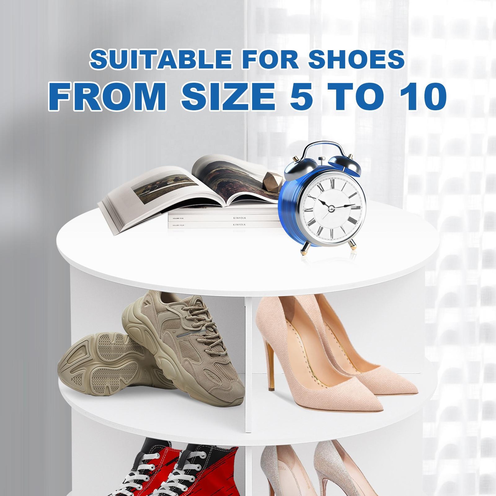 Rotating Shoe Rack Tower 7 Tier Organizer, Revolving 360 White Shoe Rack Storage