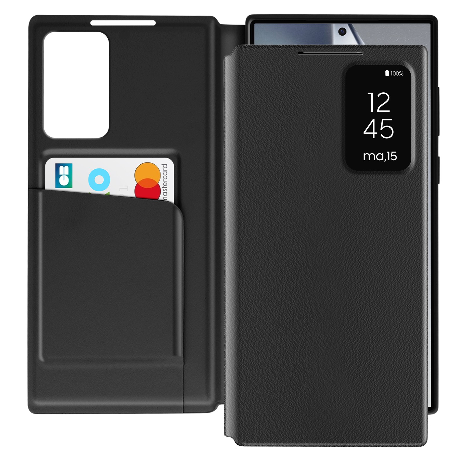 Étui en cuir véritable premium pour Galaxy S24 Ultra avec découpe fenêtre
