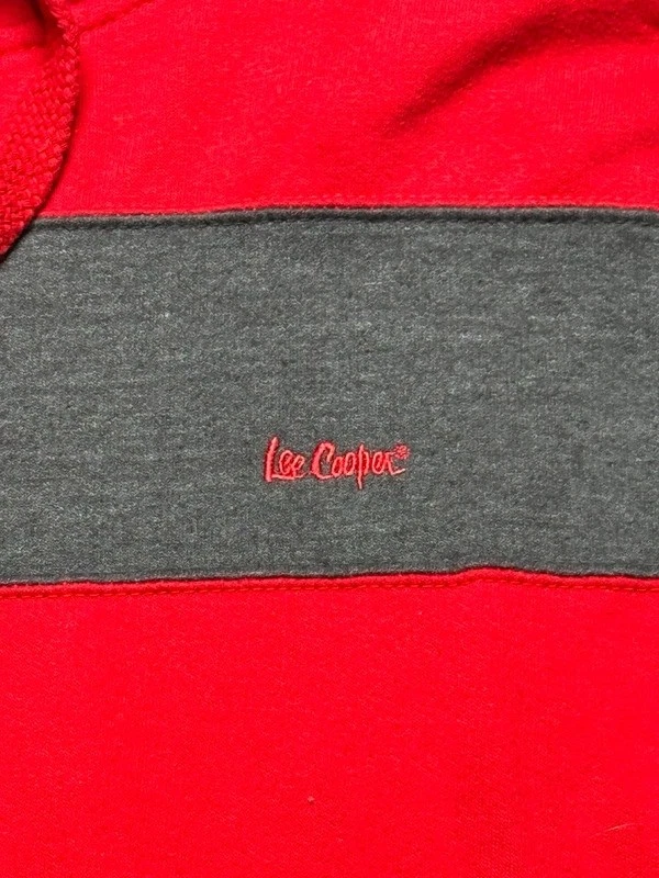 Lee Cooper Rojo Gris Sudadera con Capucha Pullover Bordado Logo Canguro Bolsillo XL