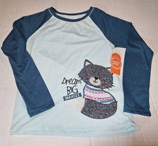 Cat PJs Pajama Set Wonder Nation Girls Size Medium 7 - 8 Grey  Teal 2 Piece New