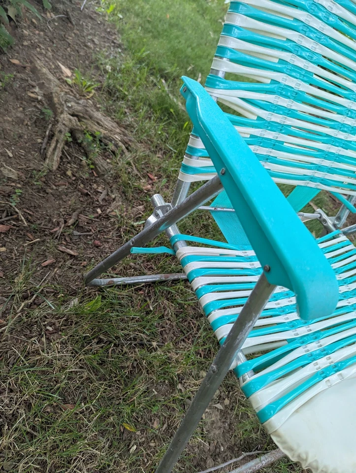 Conjunto de cadeiras de gramado dobráveis vintage anos 80 par de teias pátio praia ao ar livre estampa de palma - Imagem 4 de 4