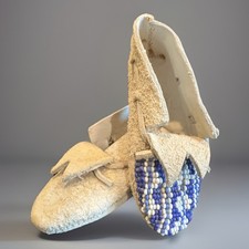 Old Native American Sioux Leather Beaded Infant Child Moccasins VTG Unfinished