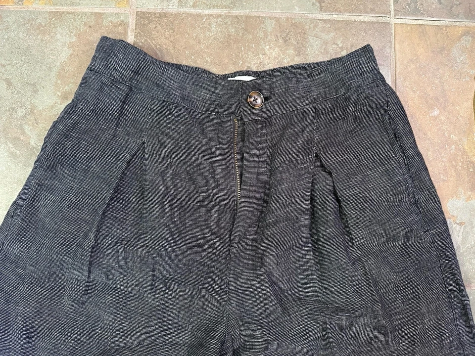 Pantalón para mujer H By Halston gris texturizado pierna ancha 100 % lino talla 12 Foto 3 de 4