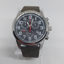 Citizen Eco-Drive Chronograph Black Dial Green Fabric Strap 39.5mm working watch