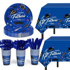 Fathers Day Decorations for Party,132 Pcs Disposable Fathers Day Plates Tableclo