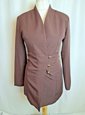 Pretty Little Thing Mini Blazer Dress Brown Gold Buttons Women's UK10 NWT C5352