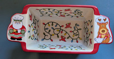 Temp-Tations 12 oz. Seasonal Ceramic Loaf Pan Santa & Reindeer Merry