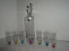 Block "CRAYON" Rainbow Crystal Liquor Bar Barware Decanter 6 Cordial Glasses Set