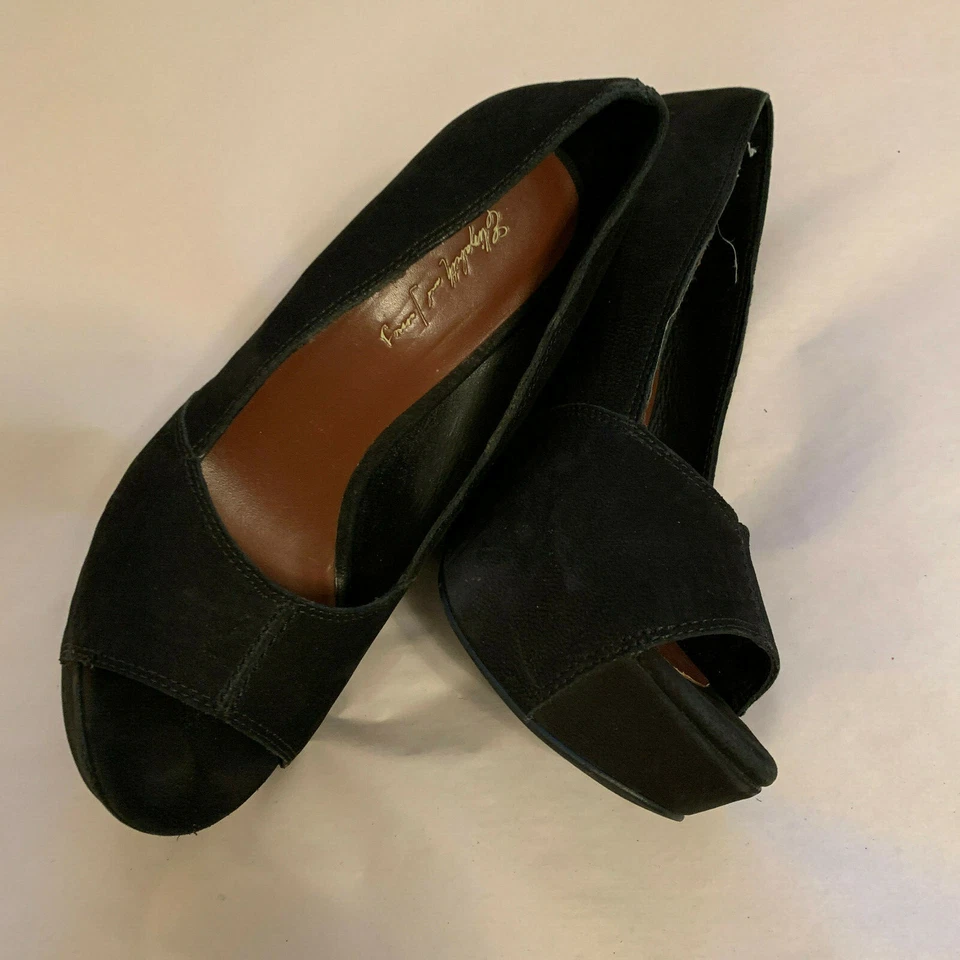 Zapatos ELIZABETH & JAMES Mujer Negro Gamuza Cuña PeepToe Tacones PLATAFORMA Talla 6.5 Foto 4 de 4