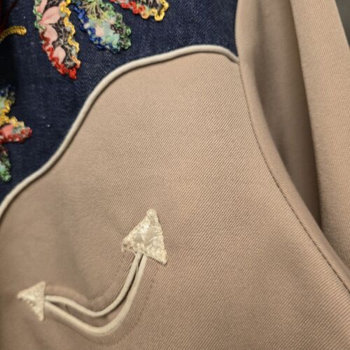 Vintage 50er Jahre H Bar C Blumen bestickt Gabardine Western Hemd hellbraun passt Größe 15,5 - Bild 13 von 14