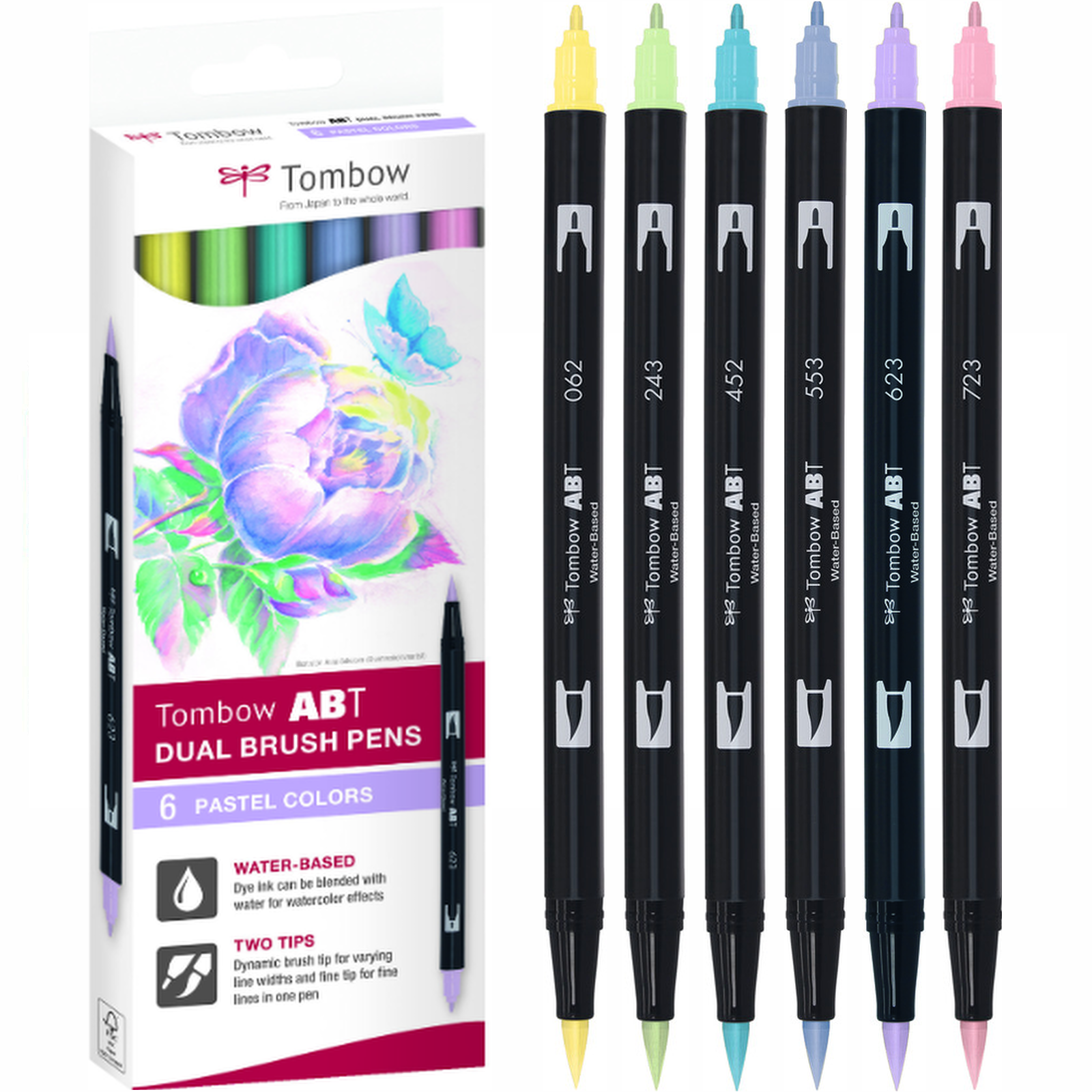 Tombow ABT Dual Brush Pen Set of 6 Pastel Colours