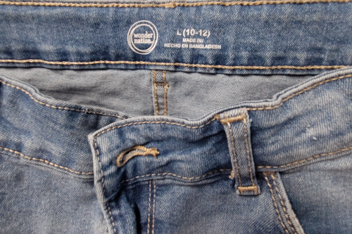 WONDER NATION GIRLS BLUE DENIM SKIRT SZ L (10-12) POCKETS ZIP BUTTON FRAYED HEM - Picture 3 of 6