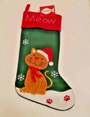 Christmas Cat Meow Stocking Kitten Paw Print Holiday Pet 16  Long New w/ Tag