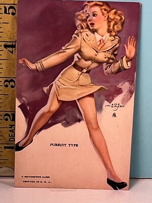  1940's ZOE MOZERT Pinup Mutoscope Exhibit Card ''Pursuit Type'' 