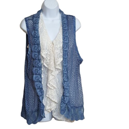 Sharon Young Womens Blouse Vest Sheer Ruffles Sleeveless M