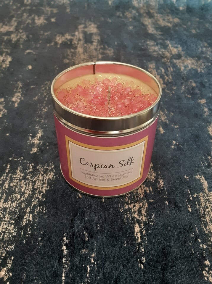 Best Kept Secrets Highly Scented Handmade Tin Glitter Candle Caspian Silk Xmas