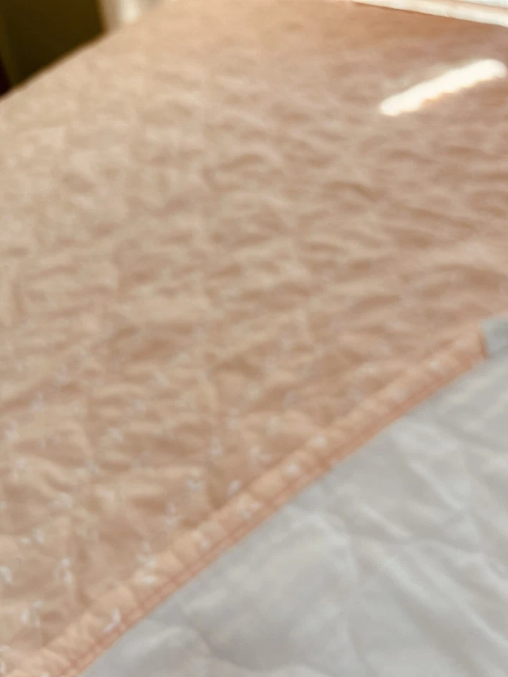 Vintage JC Penney Bedspread Peach With White Eyelet 90” X 106” Plus Large Ruffle - Image 3 of 4