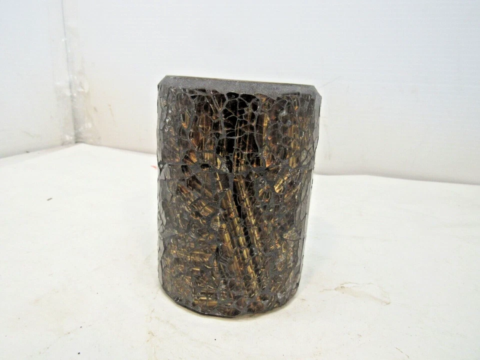 Candelabro de vidrio de mosaico de 4,75 pulgadas de alto tonos de tierra marrones Foto 3 de 4