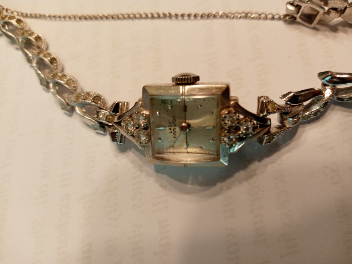 Working Vintage Ladies 14k Gold Lady Hamilton Diamond Wrist Watch